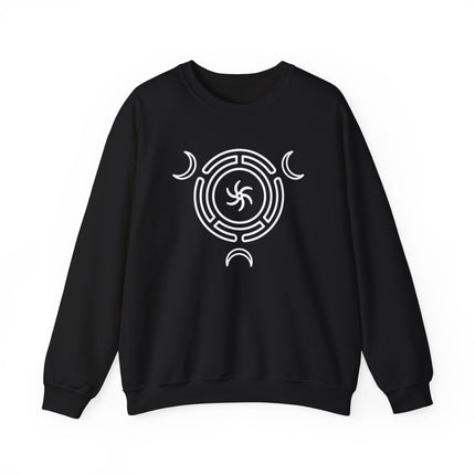 Hecate's Wheel Triple Goddess moon symbol pagan witchcraft pullover sweatshirt design.