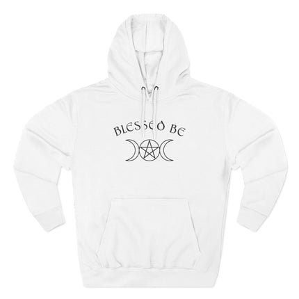 Blessed Be" witchy hoodie featuring the triple moon pentagram symbol.
