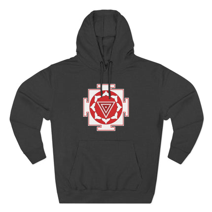 Kali Yantra sacred geometry symbol on black spiritual hoodie.
