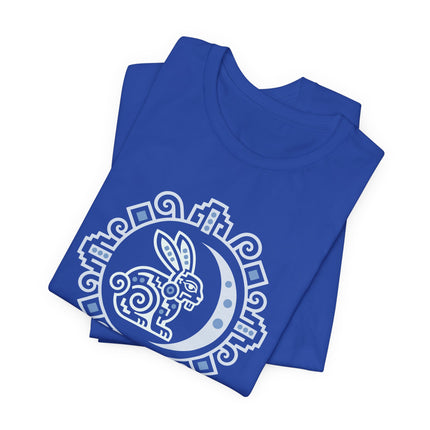 Mayan Rabbit Moon T-Shirt | White Crescent and Geometric Border Tee