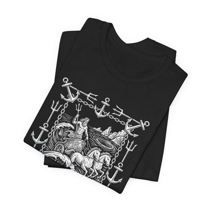 Poseidon Riding in His Sea Chariot Graphic Tee | Greek God Art