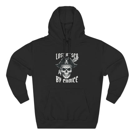 Lost at Sea By Choice pirate skull graphic hoodie. Nautical rebel pullover featuring skull and anchor design.