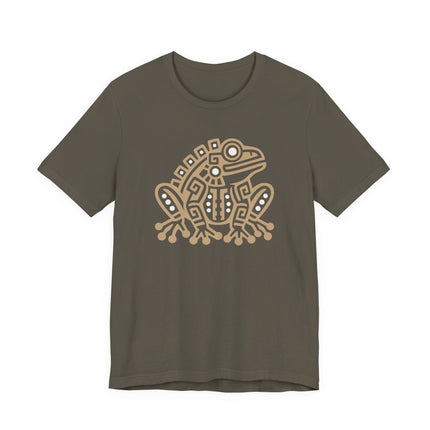 Aztec Frog T-Shirt | Green and Gold Geometric Animal Graphic Tee