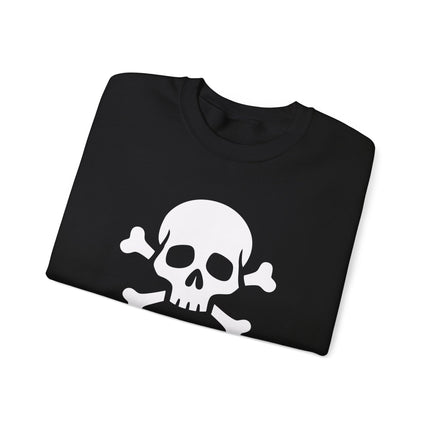 Black gothic sweatshirt featuring a detailed skull and crossbones pirate graphic design.