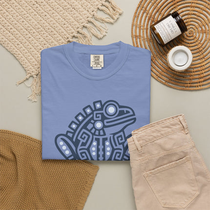 Aztec Frog T-Shirt | Green Geometric Amphibian with Gold Accents Tee