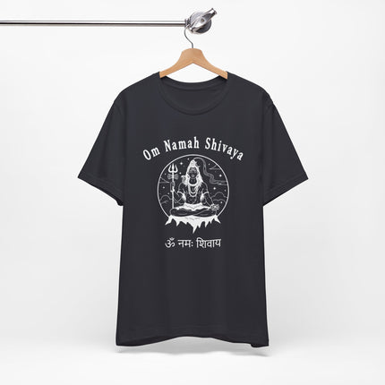 Om Namah Shivaya Lord Shiva graphic tee shirt featuring Hindu mantra and meditation art.