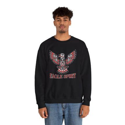 Black pullover sweatshirt featuring tribal eagle art and "EAGLE SPIRIT" text.