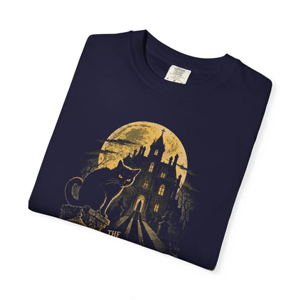 The Cat and the Canary T-Shirt | Moonlit Gothic Mansion Artwork