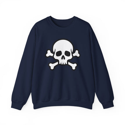 Navy blue sweatshirt featuring a white skull and crossbones graphic print.