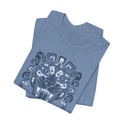 Mayan Jaguar Head T-Shirt | Fanged Feline with Patterned Headdress Tee