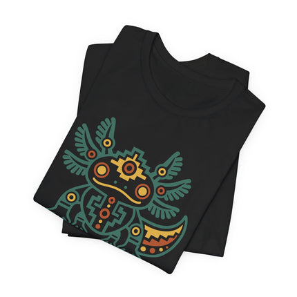 Aztec Axolotl T-Shirt | Teal and Gold Geometric Animal Design Tee