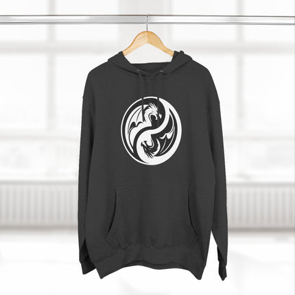 Black hoodie featuring a white and black dragon Yin Yang balance symbol.