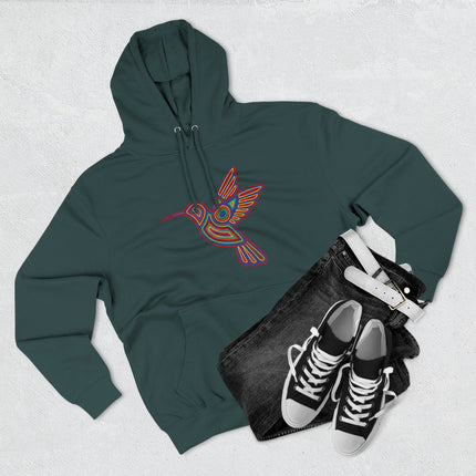 Huichol Hummingbird Art Hoodie | Colorful Indigenous Bird Symbol Pullover Hoodie