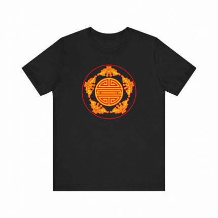 Chinese Five Blessings Longevity Bats T-Shirt | Red and Gold Shou Tee | V2