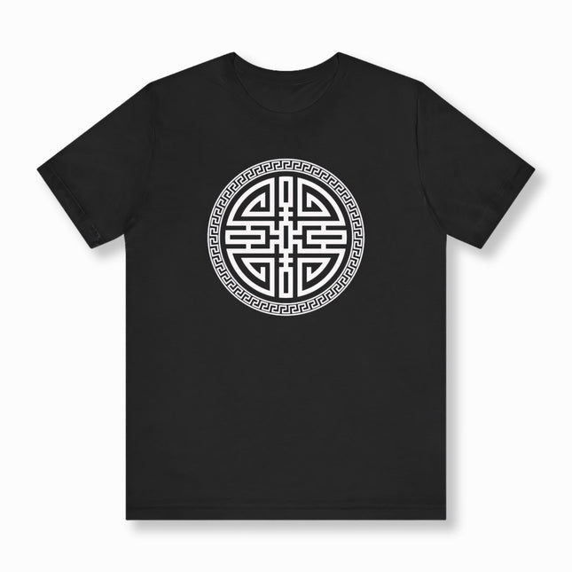 Chinese Shou Longevity Wealth T-Shirt With Traditional Border | V4