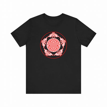 Chinese Five Blessings Bats With Shou Symbol Red White Graphic T-Shirt | V3