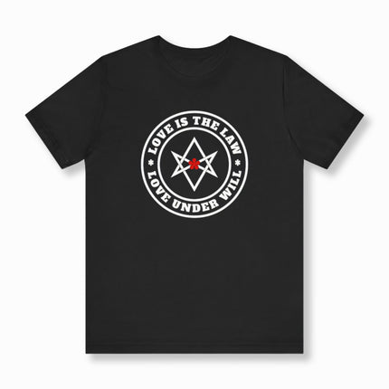 Unicursal Hexagram T-Shirt | Crowley Love Is The Law Graphic and Text Tee | V2