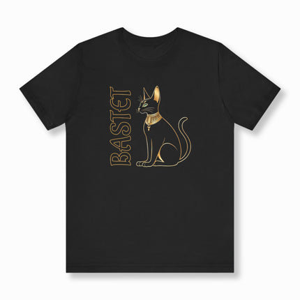 Bastet Cat Gold Egyptian T-Shirt | Ancient Egypt Goddess Text and Graphic Tee V3