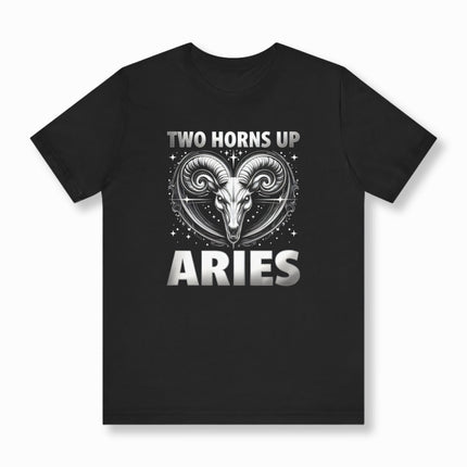 Aries Zodiac T-Shirt | Two Horns Up Astrology Graphic and Text Tee | V5