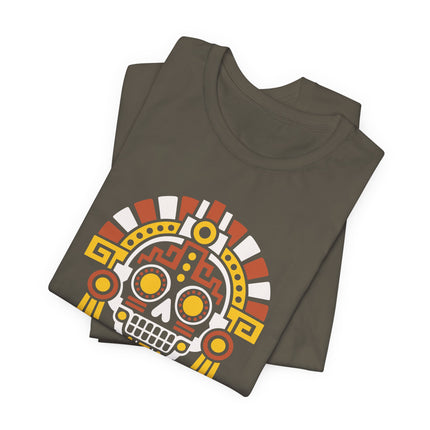 Aztec Skull T-Shirt | Geometric Mesoamerican Headdress Graphic Tee