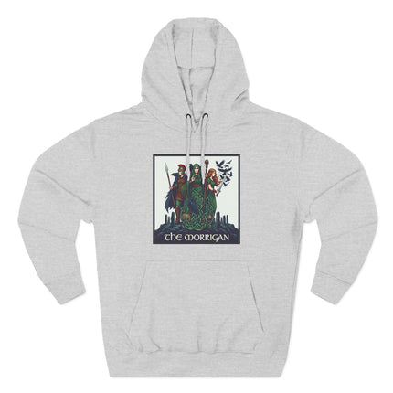 The Morrigan Celtic Triple Goddess graphic print on a hoodie.