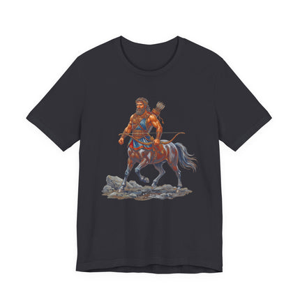 Centaur archer warrior graphic tee, depicting Greek mythology and classical fantasy art.