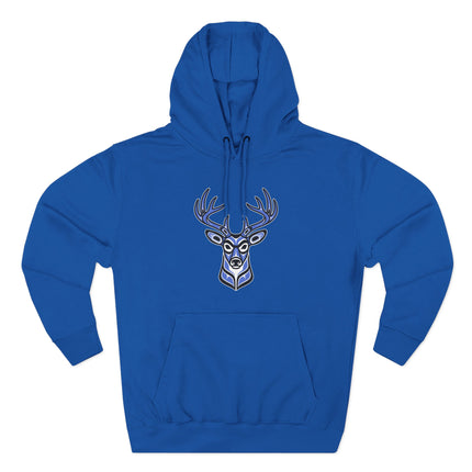 Red Tribal Deer Head Hoodie | Indigenous Art Stag Antlers Pullover Hoodie
