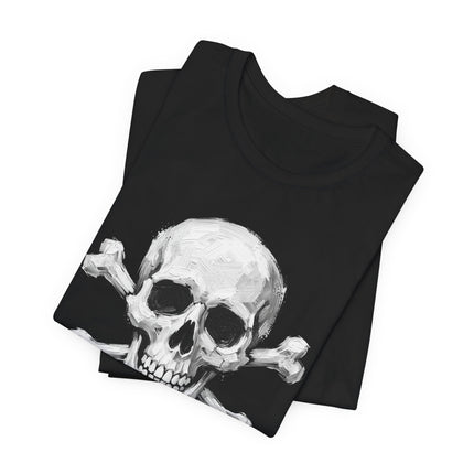 Gothic Skull and Crossbones T-Shirt - Hand-Painted Skeletal Art Tee