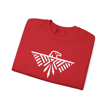 Thunderbird and eagle graphic pullover sweatshirt featuring a detailed native american tribal design.