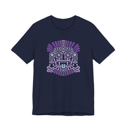 Aztec Tlaloc T-Shirt | Blue Rain God Face with Geometric Details Tee