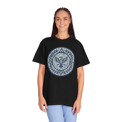 Mosaic Phoenix T-Shirt | Blue Roman Style Mythological Bird Graphic Tee