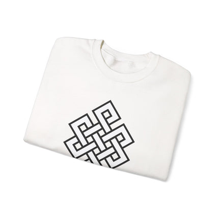 Black and white endless knot Buddhist symbol sweatshirt pullover design.