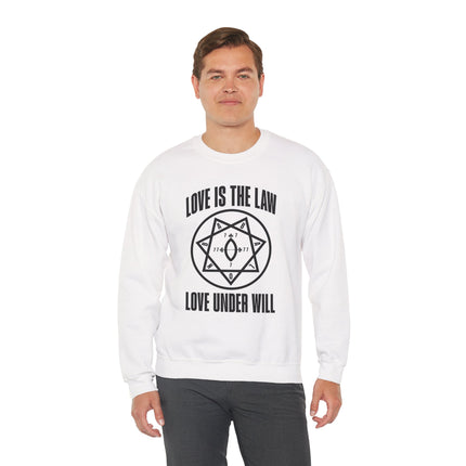 Love Is The Law Love Under Will occult symbol graphic sweatshirt.