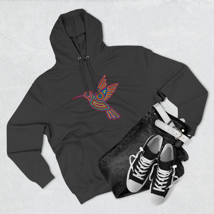 Huichol Hummingbird Art Hoodie | Colorful Indigenous Bird Symbol Pullover Hoodie
