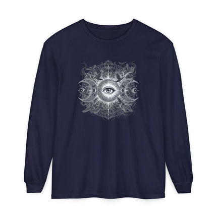 Triple Moon Eye Long Sleeve T-Shirt | Celestial Lunar Graphic Tee
