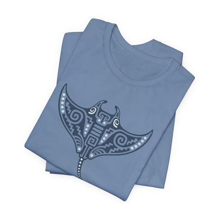Mayan Manta Ray T-Shirt | Teal Patterned Wings and Sweeping Tail Tee