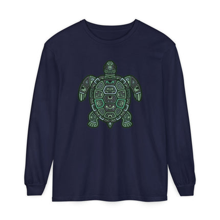 Maya Turtle Long Sleeve T-Shirt | Green Geometric Design Tee