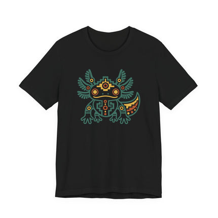 Aztec Axolotl T-Shirt | Teal and Gold Geometric Animal Design Tee