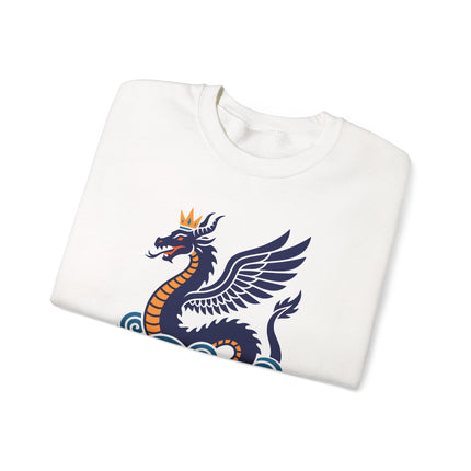 Tiamat winged dragon graphic sweatshirt featuring mythological sea creature art print.