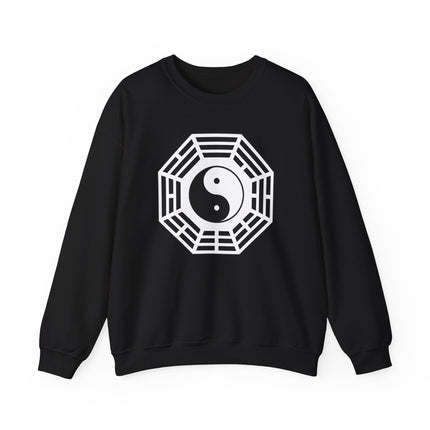 Black pullover featuring a white Yin Yang and Bagua symbol graphic.
