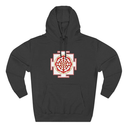 Black hoodie with red Sri Yantra sacred geometry symbol.