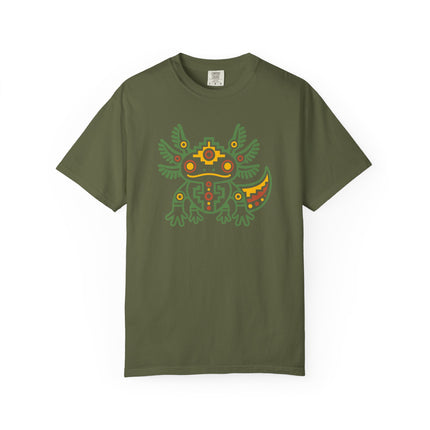 Aztec Axolotl T-Shirt | Geometric Salamander Design in Green and Gold Tee