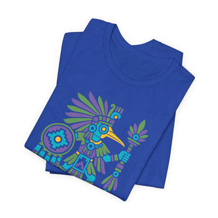 Aztec Hummingbird Warrior T-Shirt | Red and Gold Figure Graphic Tee