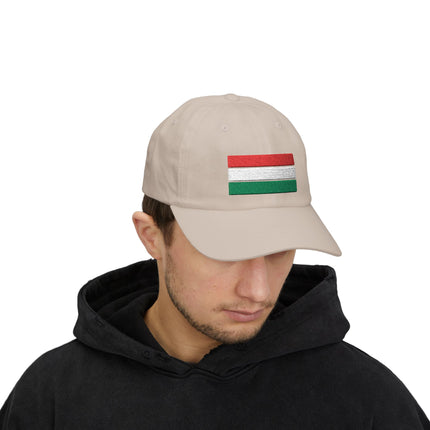 Embroidered Hungarian flag baseball cap for country pride and Hungary fans.