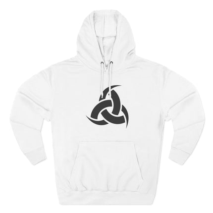 Odin's Horns Norse symbol graphic on a white unisex pullover hoodie.