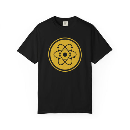 Retro Atomic Symbol Science T-Shirt - Golden Emblem Tee
