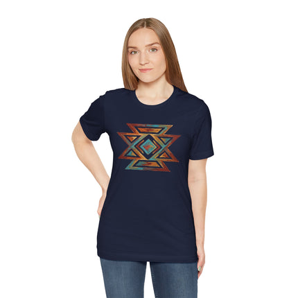 Southwestern geometric butterfly design tee in deep navy blue.