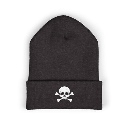 Skull and Crossbones Embroidered Cuffed Beanie with White Pirate Motif