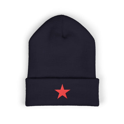 Red Star Cuffed Beanie | Embroidered Five-Pointed Political Symbol