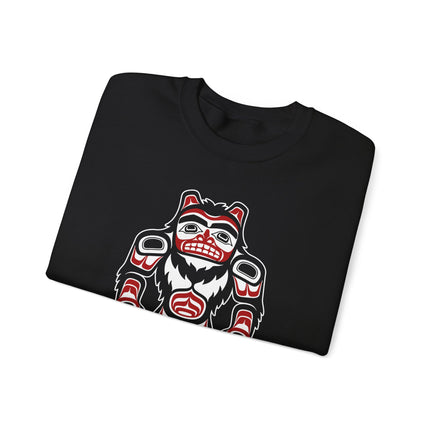 Bigfoot Sasquatch art graphic printed on a Pacific Northwest style pullover sweatshirt.